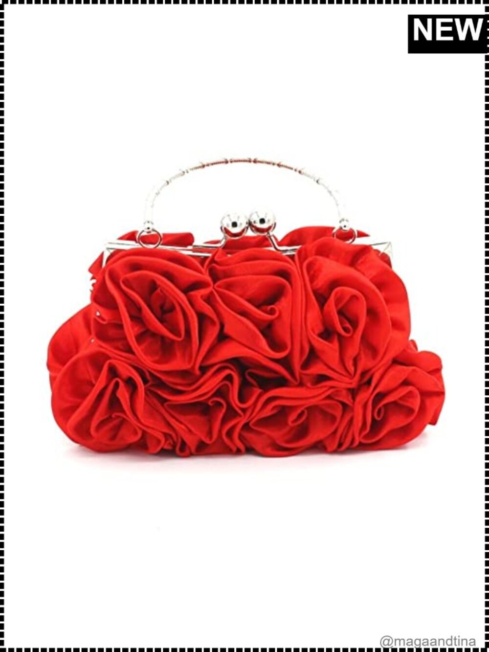 Satin Floral Evening Clutch Detachable Strap Wedding Party Prom Purse
